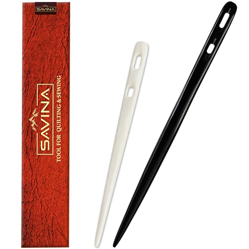 Savina Set 2 Nalbinding Needle Bone & Horn with Large Two-Eyed. Handmade Binding Tool, Multipurpose Weaving/Knitting/Stitching Needles for Craft Work