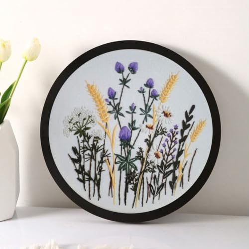 Esffaci Embroidery Starter Kit for Adult Beginner with Flowers Pattern Hand Embroidery Set with Cloth Hoop Needle Threader Floss and Instruction - color: Flower