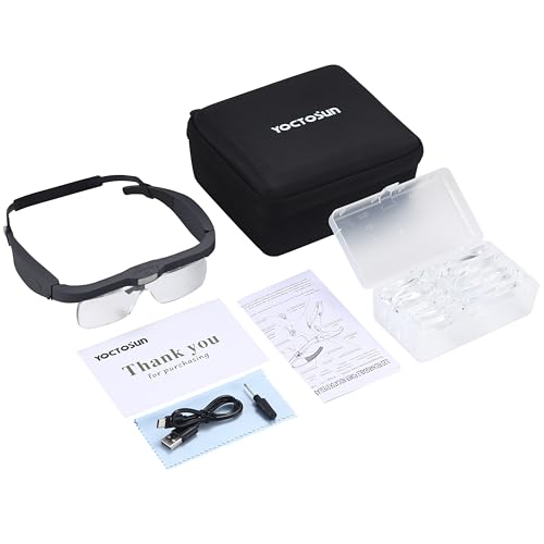 YOCTOSUN Magnifying Glass with LED Lights,5 Lenses,Storage Case,Head Strap - color: Black With Storage Case