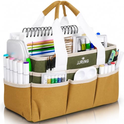 JJRING Craft Organizer Tote Bag Art Storage Caddy Dark Green and Brown - color: Dark Green&Brown, size: Small