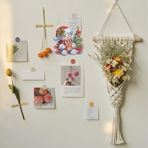 TDFERAN DIY 5D Diamond Painting Kits Hanging Sign 12x20cm Christmas Wall Art Sign Diamond Art Suncatcher Window Hanging Ornament Window Pendants Home Garden Wall Door Paint with Diamonds Wreath Bear - color: White Bear Ornament