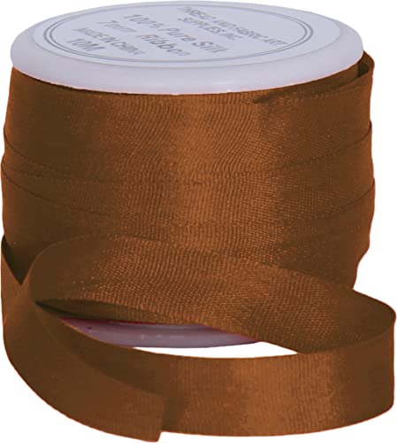 Threadart Brown 7mm 100% Pure Silk Ribbon - Single Spool - color: BROWN, size: 7MM