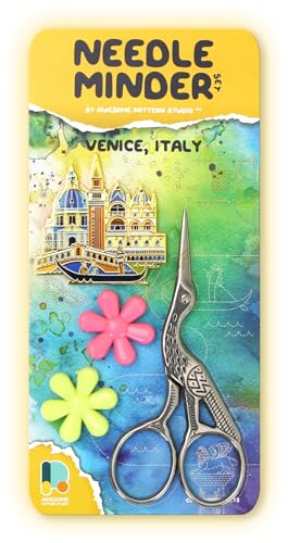 Awesome Pattern Studio Needle Minder Set – Venice Magnetic Needle Minder + 2 Needle Threaders + Crane Scissors. Enamel Pin for Cross Stitch, Embroidery and Craft - size: Venice Set #2