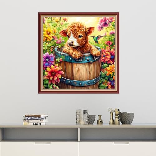 Dooxvey Cross Stitch Kits for Adults Beginners,Full Range of Cross-Stitch Stamped Kits Needlepoint Kits for Beginners Embroidery Kits 11CT Cross Stitch Patterns-Colorful Flower Calf 18x18 inch - color: Magicolor08