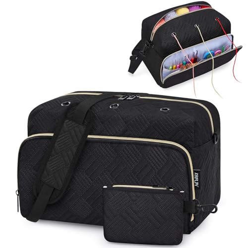IBFUN Crochet Yarn Knitting Bag Organizer for Knit Accessories Hooks - color: L-Black, size: Large