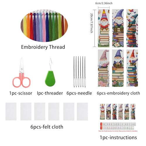 DYAIANGMU 6 Pcs Cross Stitch Bookmark Kit for Adults Beginner 2.3x7.8 inch - color: SQY010