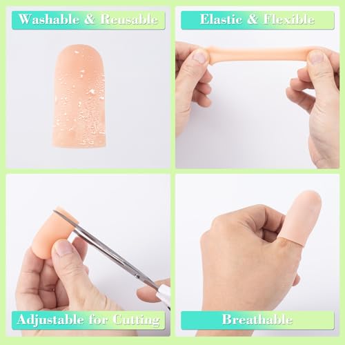 PAGOW 10pcs Gel Finger Cots/Covers, Silicone Finger Protector Support Cots - color: [10pcs] Small, Skin Colour