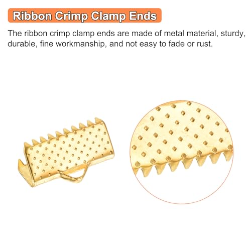 uxcell 280Pcs Ribbon Crimp Clamp Ends, 13mm Bookmark Pinch Crimp Ends, Cord Ends Fasteners Clasp Crimp Ends for DIY Bracelet Necklace Jewelry Making, Gold - color: Gold, size: 13mm