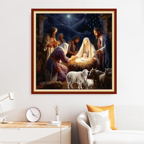 Disxvivy Cross Stitch Stamped Full Embroidery Kits DIY 11CT Cotton Thread Printed DIY Needlepoint Kits Craft Needlework Set Cross-Stitch Stamped Sets-Nativity 18x18 inch - color: Artstyle18