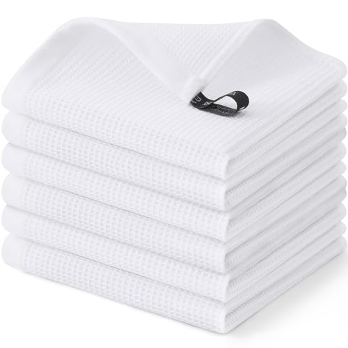 Homaxy 100% Cotton Waffle Weave Dish Cloths, 6 Pack, White - color: White, size: 12 x 12 - 6 Pack