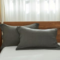 Simple&Opulence 100% French Linen Pillowcases with Embroidery – Pack of 2, Washed Solid Color Natural Flax, Soft & Breathable - Dark Grey, 20'' x 26'' - color: Dark Grey, size: Queen