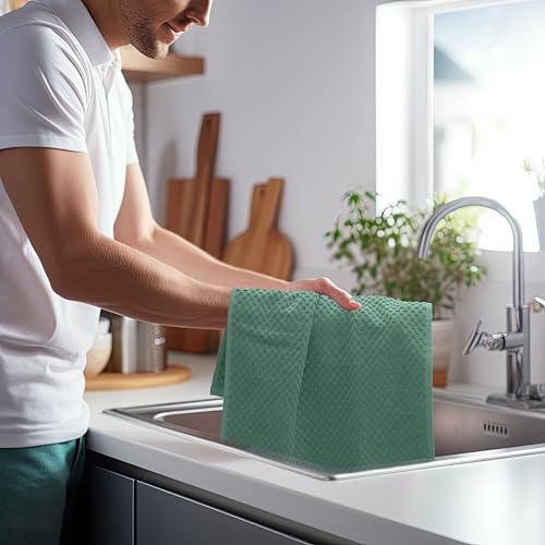 COTTON CRAFT Amazing Kitchen Towels - 8 Pack 100% Cotton Waffle Terry Towel - color: Seafoam, size: 8 Pack