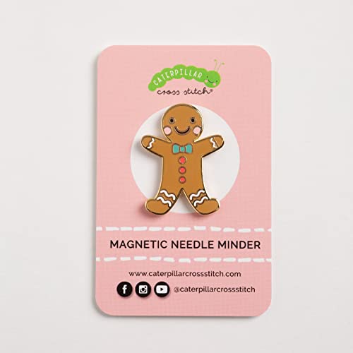 Caterpillar Cross Stitch Needle Minder - Gingerbread Man for Cross Stitch, Sewing, Embroidery and Needlework Accessories, Enamel and Magnetic