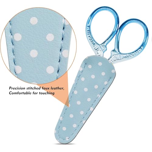 Small Sewing Scissors 3.6Inch Scissors with Leather Scissor Cover - color: Silver Blue