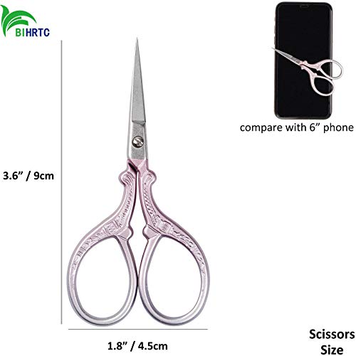 BIHRTC 3.6 Inch Little Stainless Steel Sharp Scissors Sewing Craft DIY Tools Shears for Embroidery Needlework Office Craft Houshold Needlepoint Scissors - color: Pink Purple