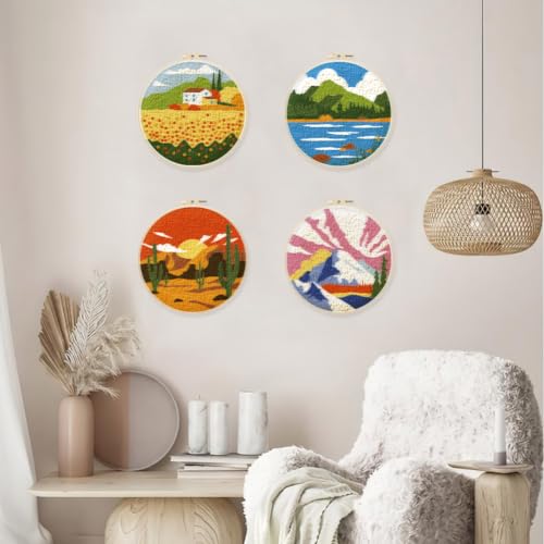 ORIGACH 4 Pack Landscape Embroidery Kit for Beginners - color: Landscape
