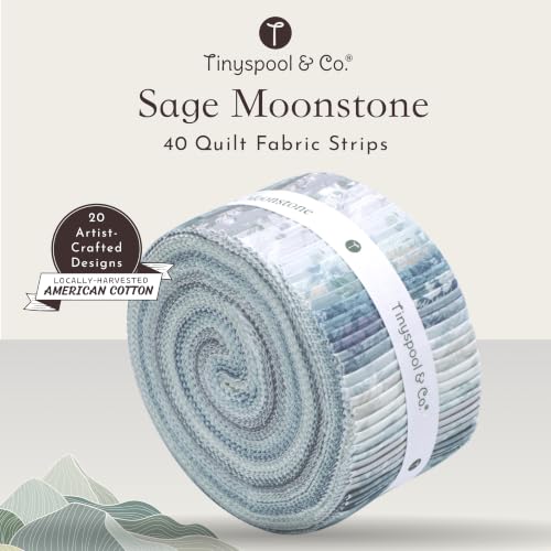 Tinyspool & Co.'s Twirlie Roll 40 Precut Quilting Fabric Strips for Quilting Supplies, Crafting, Sewing, Soft Cotton Strip for Blanket, Rug, Upholstery, Home Decor, and Purse Making, Sage Moonstone - color: Sage Moonstone