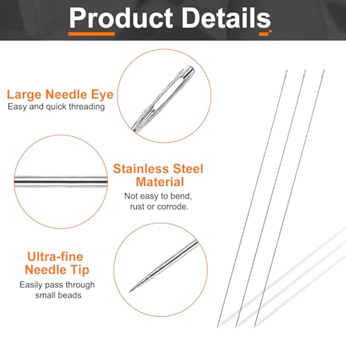 HARFINGTON 25pcs Sewing Needles 0.4mm Diameter 100mm (3.94") Long Ultra-Thin Stainless Steel Hand Embroidery Bead Needles for Jewelry Making DIY Crafts - size: 0.4mm Dia + 100mm Length