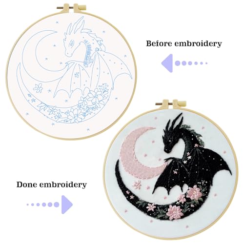 JOZYSH Black Dragon Handmade DIY Embroidery kit,Suitable for Adult Beginners,Includes Embroidery Cloth, Instructions, Embroidery Frame and Needle and Thread, Suitable for Holiday Gifts (Dragon) - style: Dragon