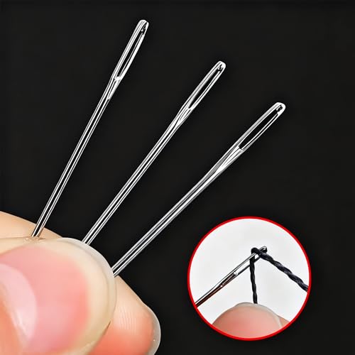 ‌50pcs Hand Sewing Needles Stainless Steel, 5 Sizes Large Eye Sharp Needles, Leather Needle Embroidery Thread with Threaders for Handsewing Art Crafts - size: 50