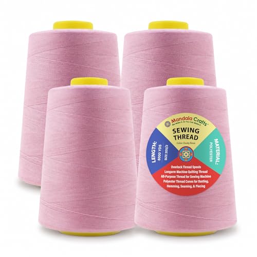 Mandala Crafts 20S/2 Dusty Rose Polyester 4 Pack of Serger Threads Cones - color: Dusty Rose, size: Pack of 4 20S/2 24000 YDs