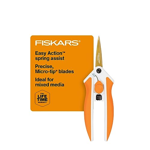Fiskars Premier No. 5 Micro-Tip Easy Action Titanium Scissors - Stainless Steel Fabric and Mixed Media Scissors - Arts and Crafts - Orange