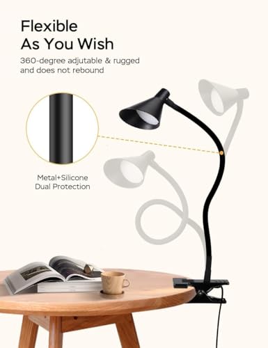 Clip on Light LED Reading Light for Books in Bed, Eye Care Reading Lamp - color: Black
