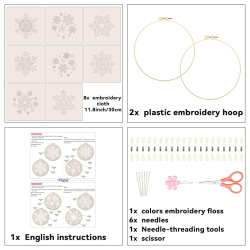 ORIGACH 8 Pcs DIY Christmas Snowflakes Embroidery Kit for Beginners - style: Snowflakes