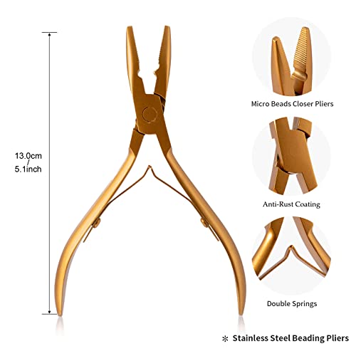 NEWISHTOOL Micro Links Hair Extensions Kit, Hair Extension Pliers for Beads - color: Gold