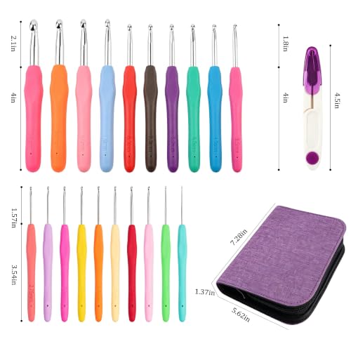 Yarniss 20 Sizes Ergonomic Crochet Hooks Set for Beginner 0.5mm-10mm - size: 20 Size(0.5~10.0mm) Purple