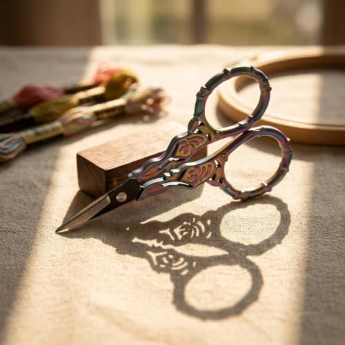 Embroidery Scissors with Cover – Rainbow Vintage Small Crochet Scissors, Sharp Floral Craft Scissors for Yarn Thread Sewing Needlework, Cute Rose Design Gift for Crocheter Quilter, 4.6 Inch - color: Riainbow