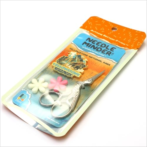 Awesome Pattern Studio Needle Minder Set - Yellowstone Magnetic Needle Minder + 2 Needle Threaders + Crane Scissors. Enamel Pin for Cross Stitch, Embroidery and Craft - size: Yellowstone Modern Design - SET #2