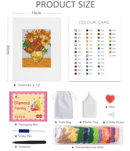 PeakLuv Small Diamond Art Kits Classic Masterpiece Diamond Painting Kits - color: Famous Paintings