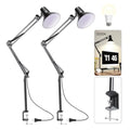 Black Desk Lamp with Clamp, Extra-Tall Adjustable Metal Swing Arm, 2 Pack - color: Black, size: 2pack3000K Warm Light-Extra Long Swing Arm
