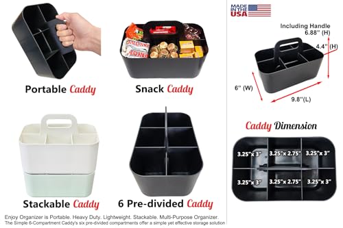 2 Pack Small 6 Compartment Multiuse Caddy Organizer with Handle Art Craft Supplies, Office, Desk, Stationery Pen Holder Stackable- Made In USA (Mint/Ivory) - color: Mint / Ivory