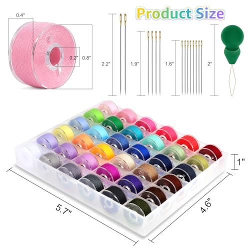 36Pcs Bobbins and Sewing Threads Prewound Bobbins with Case, Needle and Threader for Babylock Singer Janome Brother Multiple Sewing Machine, Standard Size and Assorted Colors