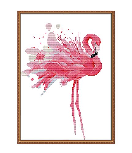 ITSTITCH Cross Stitch Kits Stamped Holiday Gift DIY Embroidery Starter Kits Easy Patterns Embroidery for Girls Crafts DMC Stamped Cross-Stitch Supplies Needlework Flamingos - color: Stamped 13.6×18.2 inch