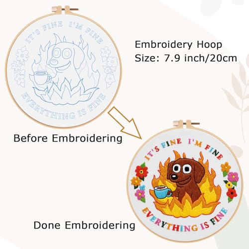 Nuberlic Cute Dog Embroidery Kits for Beginner Adults Cross Stitch Kit with Funny Animal Pattern Include Cloth Hoops Threads Needles - color: Dog