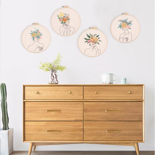 Chenflying Embroidery Starter Kits, 1/3 Sets Art Embroidery Kits for Beginners Adults with Embroidery Hoops Threads Needles and Instructions (Beige 4) - color: Beige 4