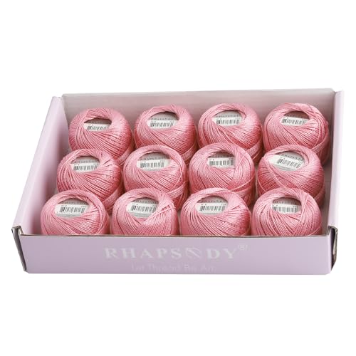 Rhapsody Pearl Cotton Thread Size 8 Crochet Thread Perle 12 Balls Set Hand Knitting, Embroidery, Sashiko, Cross-Stitch, Sewing, Needlepoint, DIY, Quilting (Cranberry, Col. 226) - color: Cranberry, Col. 226