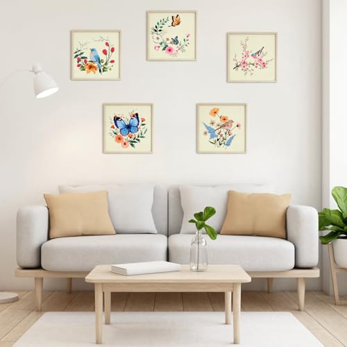 ERKOON 5 Sets Embroidery Kit for Beginners Adult Bird Flower Cross Stitch - color: Butterfly and Hummingbird