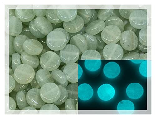 0.88oz (ab. 70pcs) Flat Round Coin 1-Hole Glass Beads, 0.31 inch (8mm), Czech Republic, Dirty Green - Glow in the Dark Bright Blue - color: Coin, Green - Glow Blue