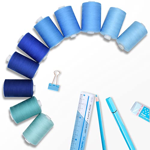 Sewing Thread 10 Color Sewing Industrial Purpose 1000 Yards Per Spool 40S/2 Polyester for DIY Sewing Machine,Embroidery Machine,Hand Sewing (Blue) - color: Blue