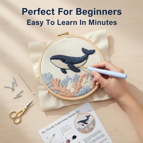 AohaiNova Punch Needle Kit for Adult Beginners,Punch Needling Set Whale - color: 01-Blue Whale