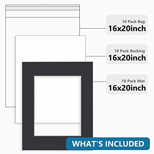 Somime 10 Pack Black Picture Mat Set,16x20 Precut Mat for 11x14 Photos - size: black 10pc sets 16x20