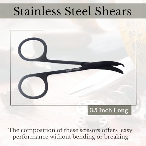 Small Scissors all Purpose, Sharp Mini Detail Craft Shears with Precision Angled One Hook Tip Design, Ideal for Thread Cutting, Sewing, Knitting, Embroidery, Stainless Steel Snips (Black - 3.5") - color: Black - 3.5"