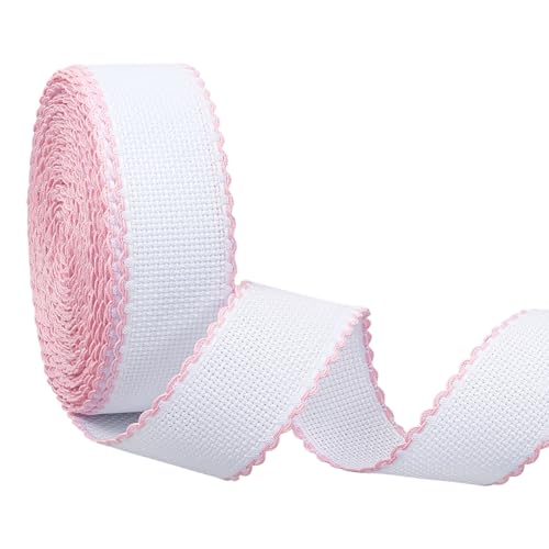 BENECREAT 14.8yd x 1.4in Aida Band with Pink Edge, Cross Stitch Fabric for Embroidery Needlework Bookmark DIY Crafts, 0.7mm Thick - color: Pink Edge
