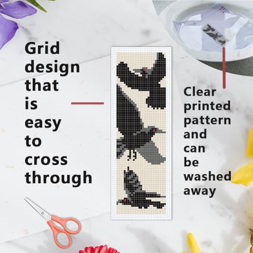 INFUNLY 6 Set Halloween Cross Stitch Bookmark Kit Black Crow DIY Embroidery Bookmarks for Readers 22x8cm/8.67x3.14 Handmade Cross Stitch Bookmarks with Thread Kit Gifts for Book Lovers Adults - style: Halloween