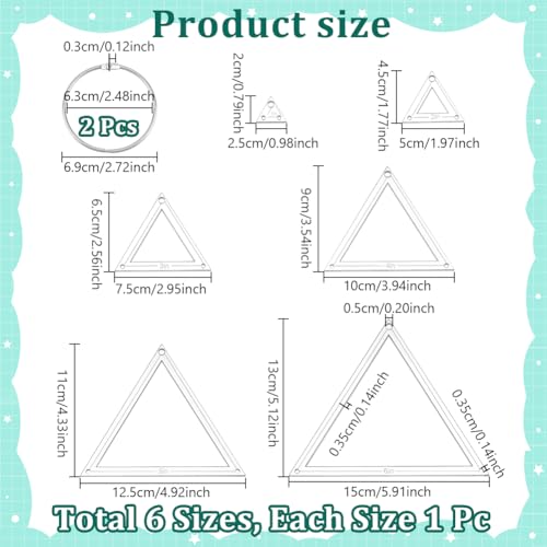 NBEADS 6 Pcs 6 Sizes Transparent Acrylic Sewing Template, Acrylic Quilting Rulers Triangle Template with Iron Binder Rings for Sewing Patchwork Crafts, Hole: 3.5mm-5mm - style: Triangle