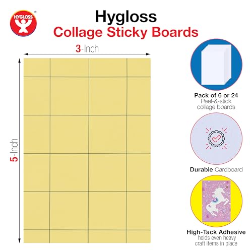Hygloss Sticky Collage Boards - 6 Pack 3" x5” Self Stick Collage Boards for Kids - Peel & Stick Mounting Boards for Art Projects, School Crafts, Classrooms, and DIY Displays - size: 6-Pcs, style: Rectangle 3" x 5”